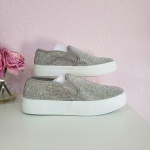 Soda Rhinestone Silver Sneaker Slip On